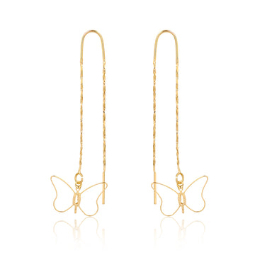 18K Gold Layered  Oro Laminado Cut Out Butterfly Design In Long Threader Earrings 21.0350